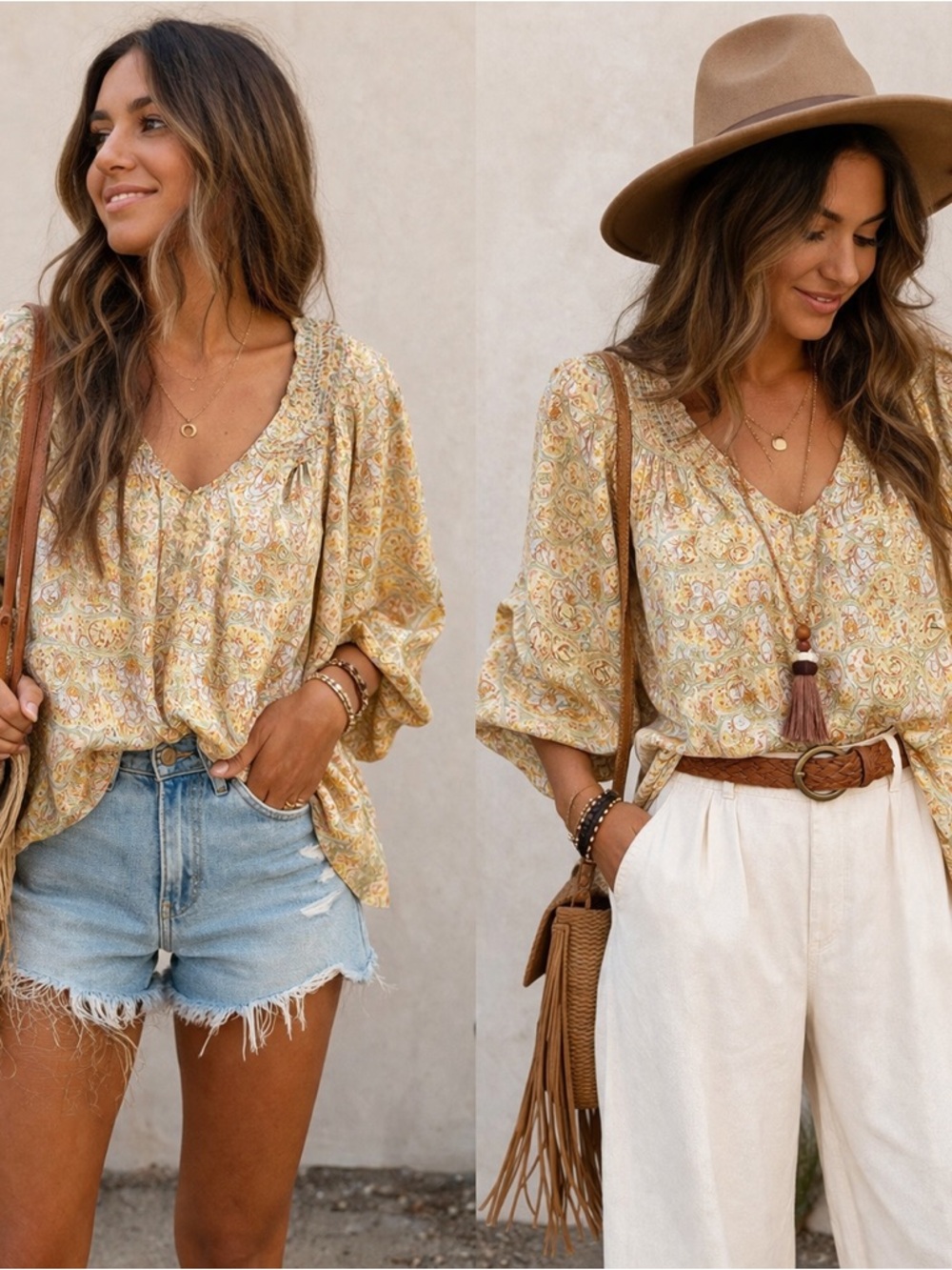 Show Me Your MuMu Pale Yellow Paisley V-Neck Blouse - Picture 1 of 11